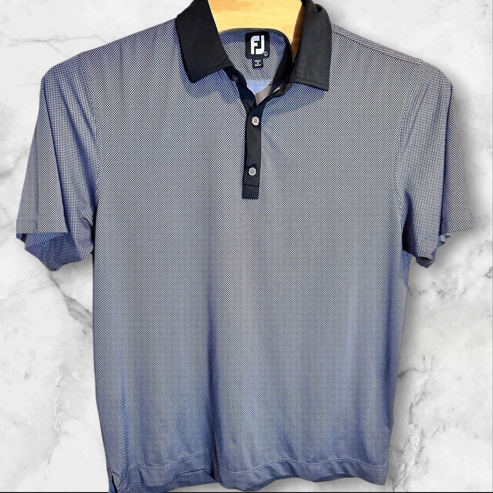 FootJoy Men's Golf Polo Stretch Shirt Black Blue Size L Micro‎ Check